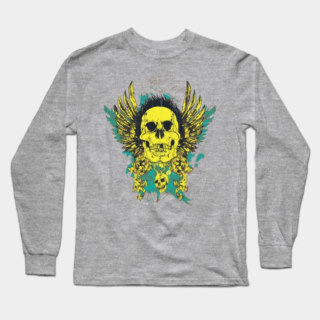 Zombie Skull with Wings Long Sleeve T-Shirt by XOZ